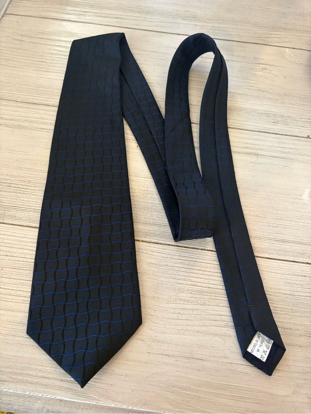Zylos Silk Black Tie with Navy Grid Pattern